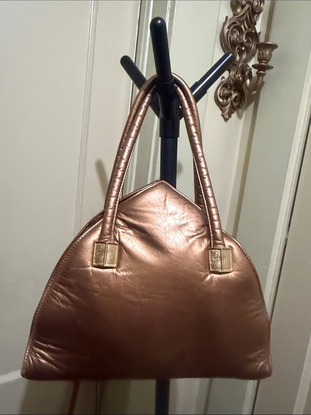 Brown Metallic Croc-Texture Structured Tote Bag - Picture 4 of 4